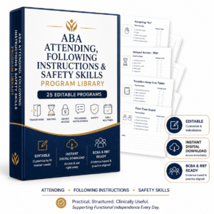 aba attending, following instructions & safety skills program library | 25 editable programs